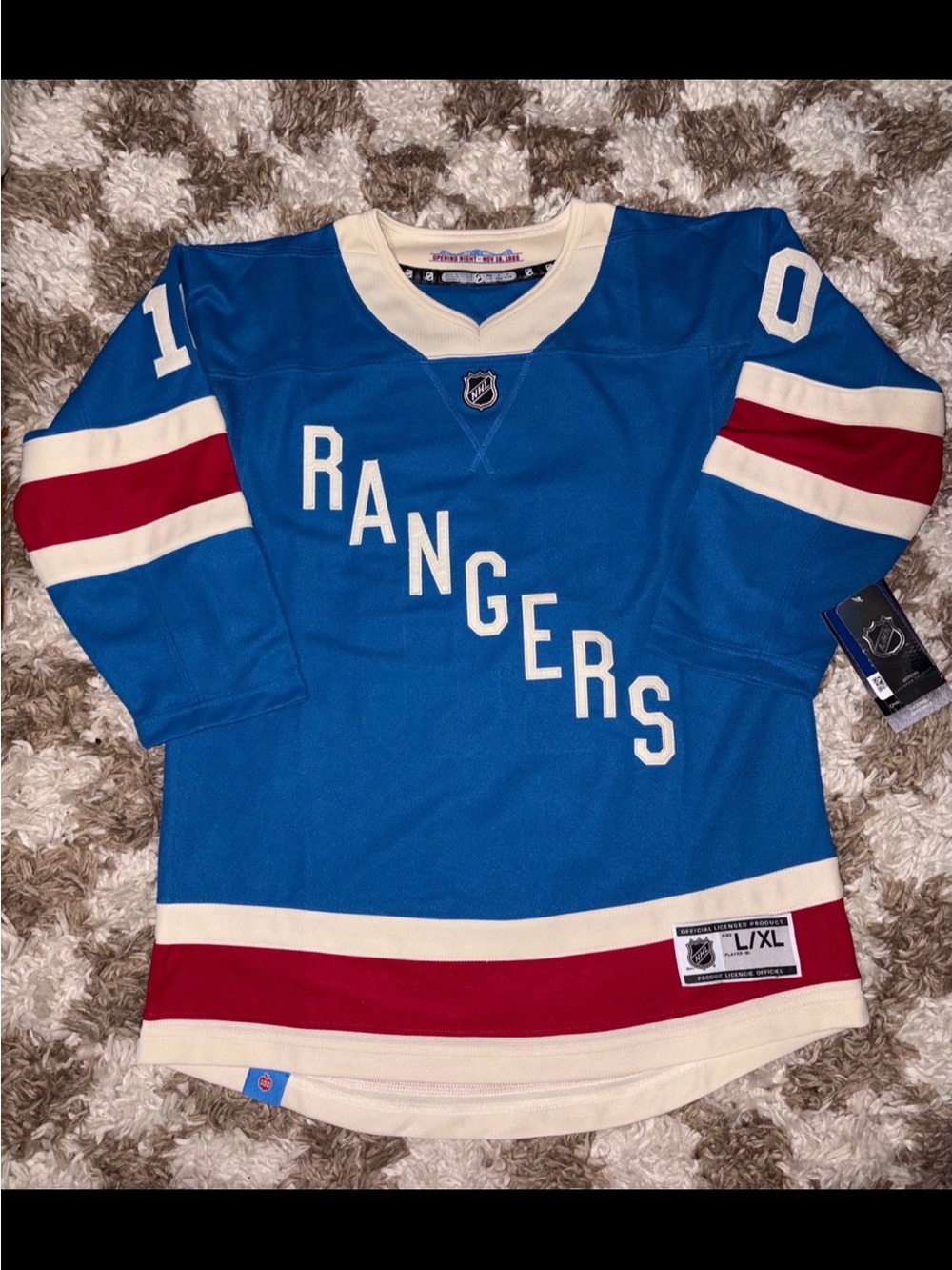 NHL Blue Rangers Hockey Jersey with Red and Cream Stripes